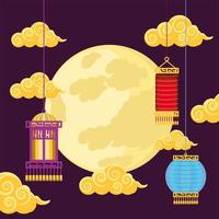 chinese moon and lanterns vector