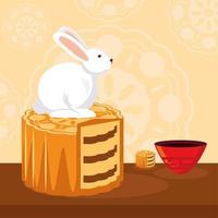 rabbit on mooncake vector