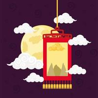 lantern and full moon vector