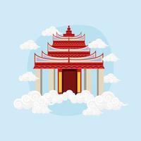 pagoda china y nubes vector