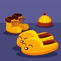 boots hat and slippers warm vector