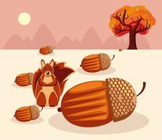 squirrel with acorns and tree vector