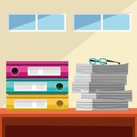 office papers and stacked of binder vector