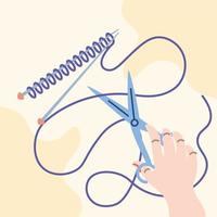 knitting hand with scissors vector