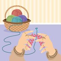 hands knitting with wool vector