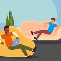 boys sitting at comfy chairs vector