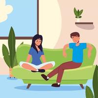 couple sits on sofa vector