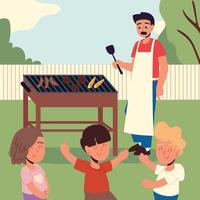 man and kids in backyard vector