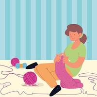 woman sitting weaving scarf vector