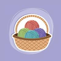 colored yarn balls in basket vector