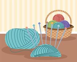 knitting yarn ball in basket vector