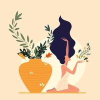 woman floral wellness vector