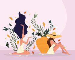 wellbeing women with flowers vector