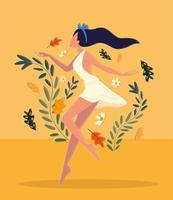 woman with flowers relaxing vector