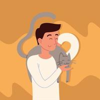 hombre con un gato gris vector