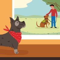 hombre con un perro mascota vector