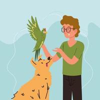 man with pets vector