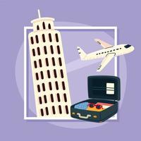 open suitcase tower of pisa vector