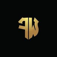 FW logo monogram with gold colors and shield shape design template vector