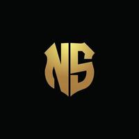 NS logo monogram with gold colors and shield shape design template vector