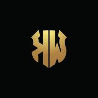 KW logo monogram with gold colors and shield shape design template vector