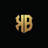 KB logo monogram with gold colors and shield shape design template vector