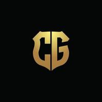 CG logo monogram with gold colors and shield shape design template vector