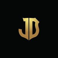 monograma del logotipo de jd con colores dorados y plantilla de diseño de forma de escudo vector