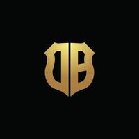 DB logo monogram with gold colors and shield shape design template vector