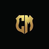 CM logo monogram with gold colors and shield shape design template vector