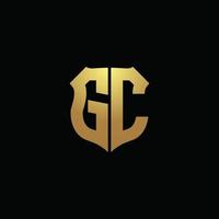 GC logo monogram with gold colors and shield shape design template vector