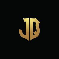 JQ logo monogram with gold colors and shield shape design template vector