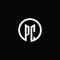Logotipo de monograma de pc aislado con un círculo giratorio vector