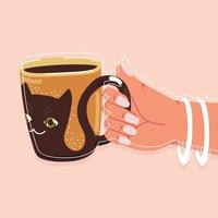 mano femenina con taza vector