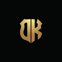 DK logo monogram with gold colors and shield shape design template vector