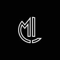ML monogram logo circle ribbon style outline design template vector