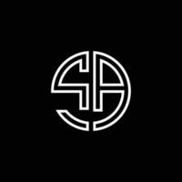 SA monogram logo circle ribbon style outline design template vector