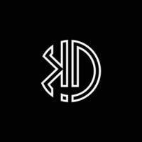 KD monogram logo circle ribbon style outline design template vector