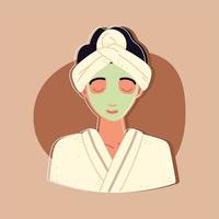 woman with skin care mask vector