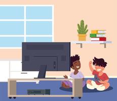 boys playing video games vector