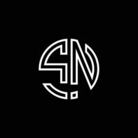 SN monogram logo circle ribbon style outline design template vector