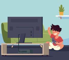 happy kid playing video games vector