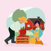 farmers picking apples vector