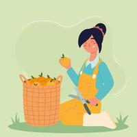 farmer girl and oranges vector