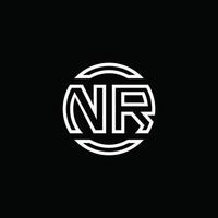 nr logo monograma con plantilla de diseño redondeado de círculo de espacio negativo vector