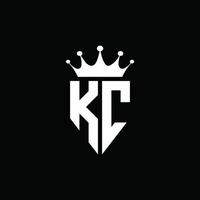 kc logo monograma emblema estilo con plantilla de diseño de forma de corona vector