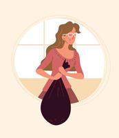 woman with trash bag vector