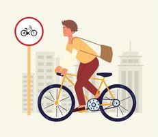 cyclist on a bike path vector