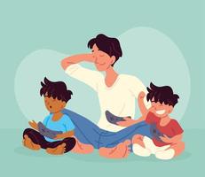 man and kids with gamepad vector