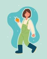 farmer girl holds orange vector